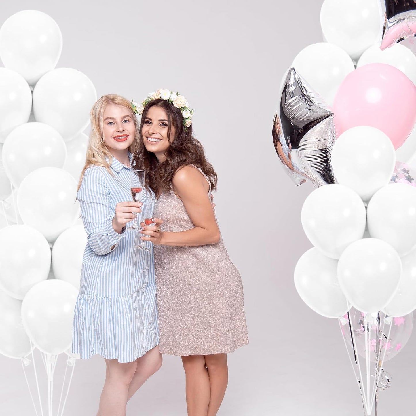 50pcs White Balloons, 12inch White Latex Party Balloon, Helium Quality for Wedding Graduation Birthday Party Backdrop Independence Day Decorations (With Ribbon & Glue)
