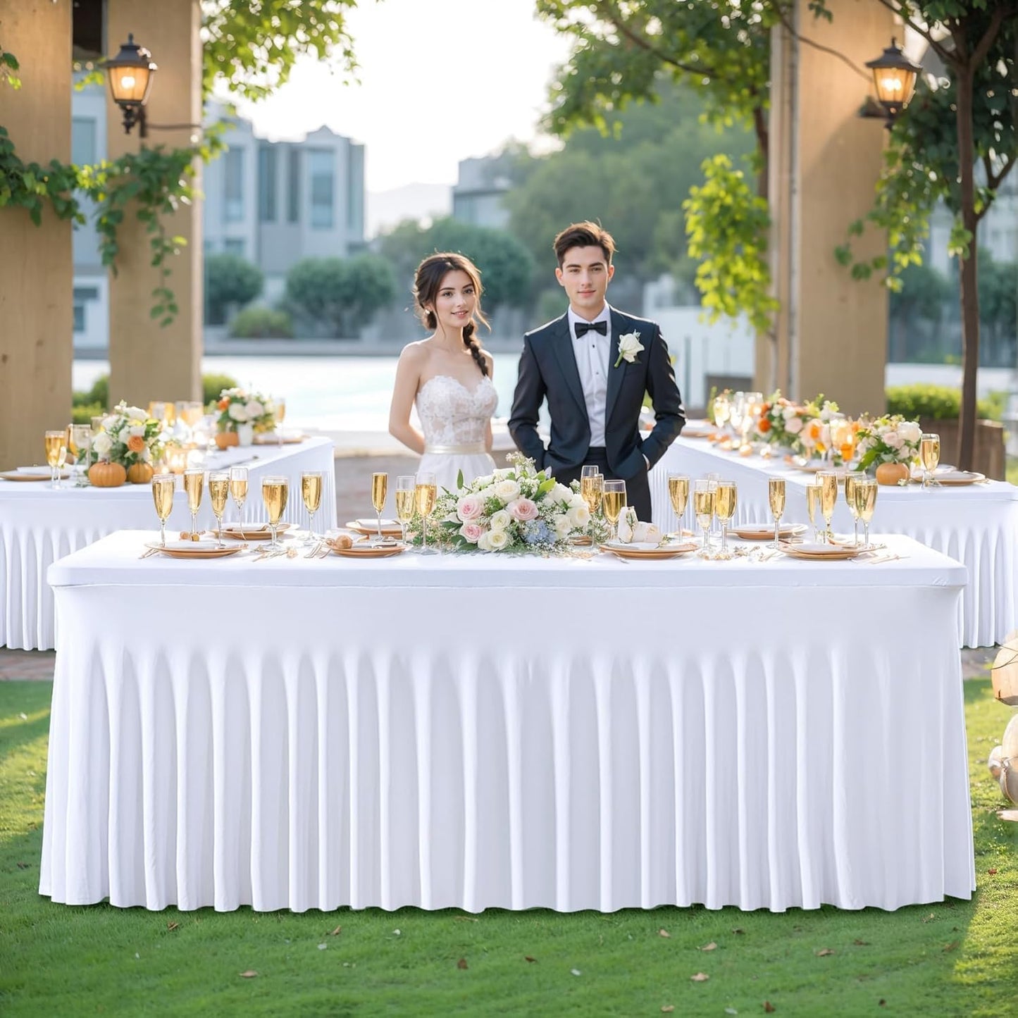 Besutolife 6 Pack White Spandex Tablecloth for 6ft Rectangle Tables Fitted Table Cloth Stretch Table Covers Skirt 6ft Rectangular Tablecloths for Banquet Parties Wedding Decorations