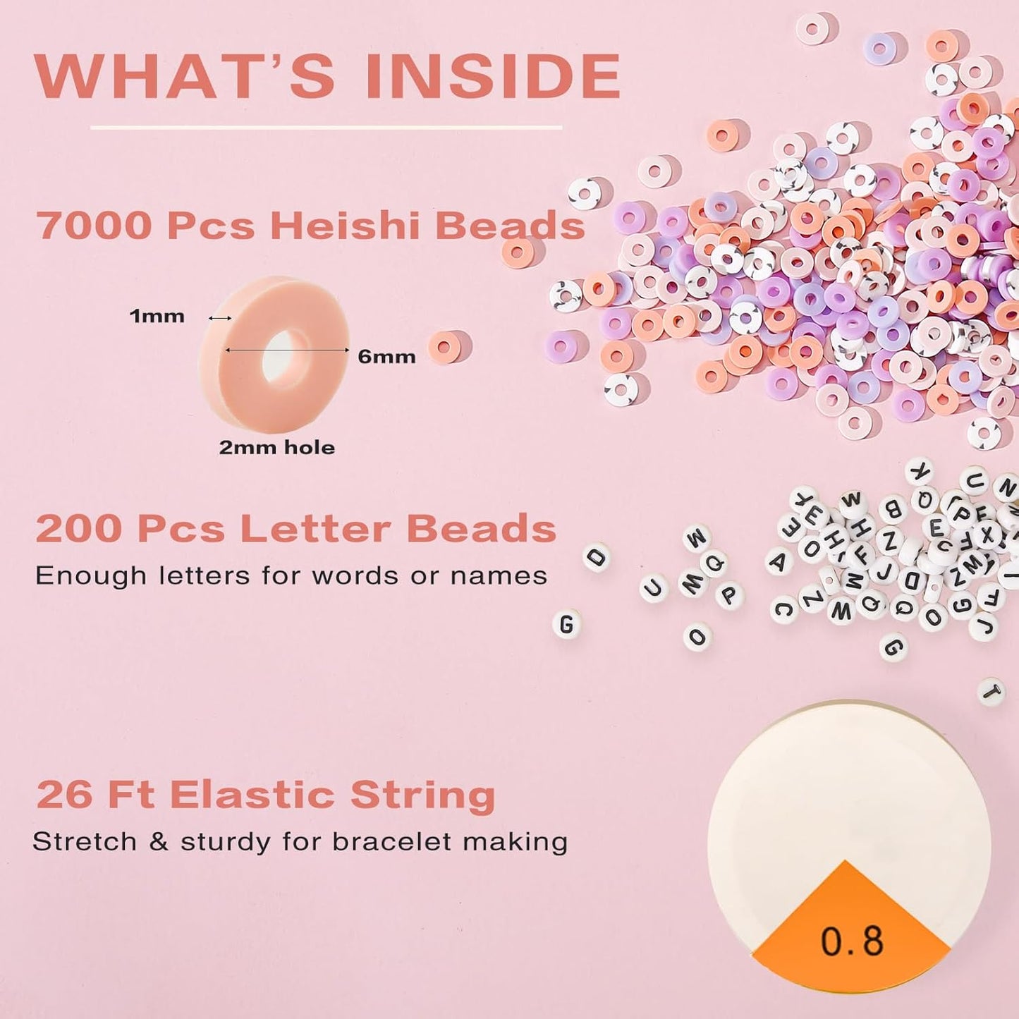 ADIIL 7200pcs Clay Beads Bracelet Making Kit, 6mm Polymer Heishi Beads for Jewelry Making, Friendship Bracelet Kit Birthday Gift for Adults Pink