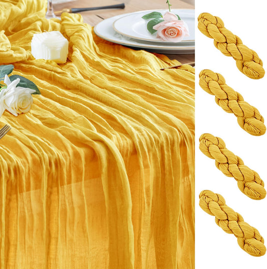 Wokceer Cheesecloth Table Runner 4Pack 10FT Gold Christmas Boho Gauze Fall Cheese Cloth Table Runner for Party Easter Rustic Sheer Table Runners for Baby Bridal Shower Wedding