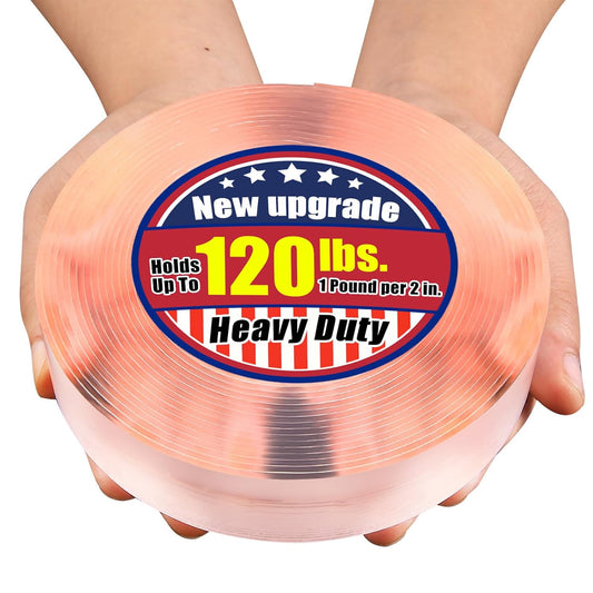Extra Large 1" x 200" Double Sided Tape，Clear & Tough Heavy Duty Nano Mounting Tape