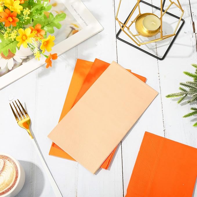 Whaline 150Pcs Orange Guest Paper Napkins 3 Colors Orange Dinner Hand Napkin Towel 3 ply Disposable Napkins for Holiday Bathroom Wedding Birthday Party Table Decor Supplies