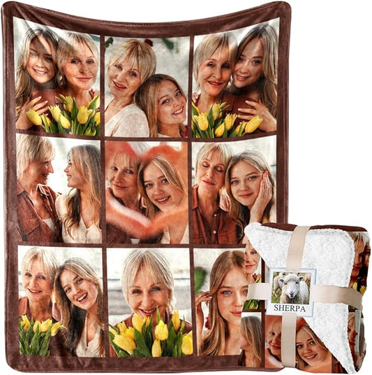 Mothers Day Blanket Gifts for Mom, Custom Sherpa Blanket with Picture Personalized Photo Throw Blanket Customized New Moms Gift from Daughter Son Husband, Birthday Gifts for Wife Grandma