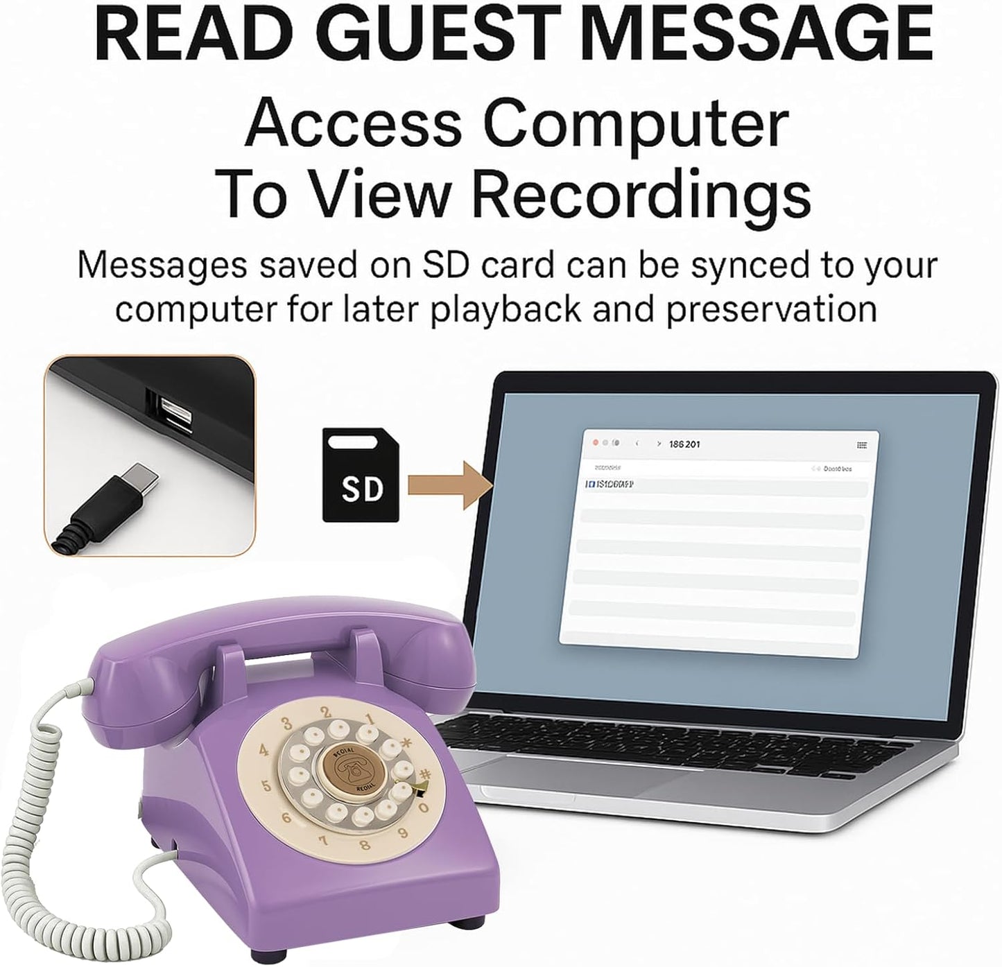 Audio Guest Book Wedding Phone, Retro Audio Phone Guestbook with Clear Voice Recording for Wedding Reception, Bridal Shower, Birthday, Baby Shower, Anniversary, Engagement (Purple)