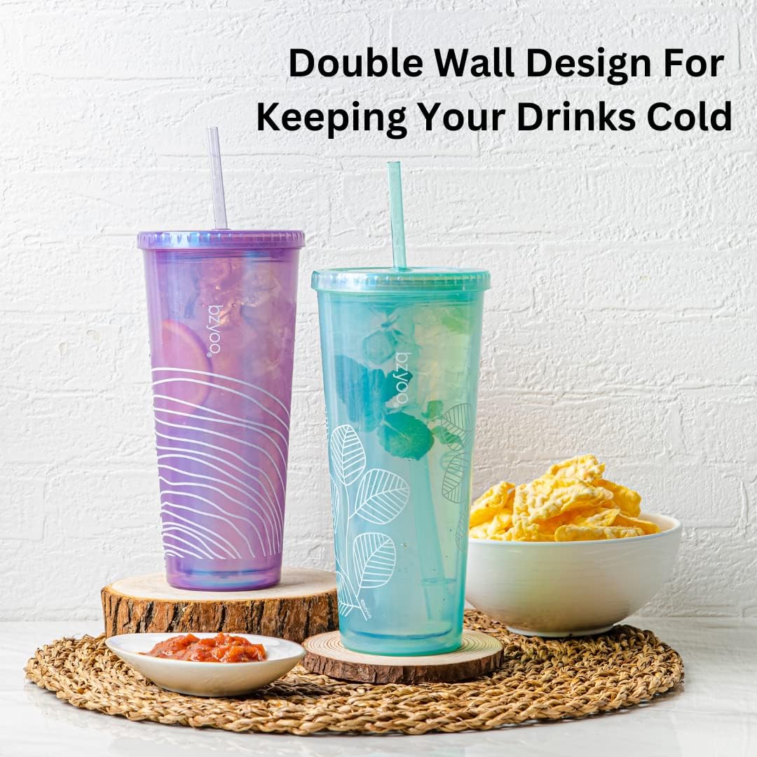 bzyoo SIP 24oz (710ml) Double Wall Plastic Tumbler with Lid and Straw Cold Drink Travel Mug Reusable Ice Coffee Tea Cup Perfect for Office Poolside Parties Gifts Color: Pearl Green