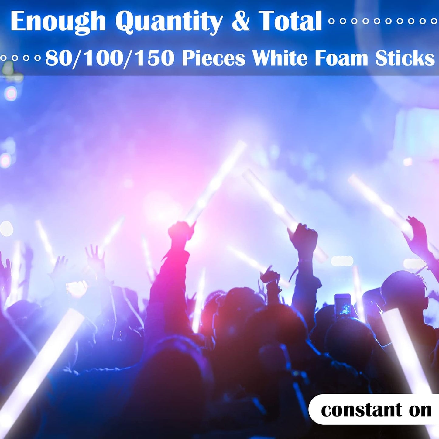 Yinder 200 Pcs LED Glow Sticks, 18.9 Inches Light up Batons with 3 Modes Flashing Light up Stick for Concert Stage Lights Wedding Raves Carnival Halloween Birthday Party (White Light)