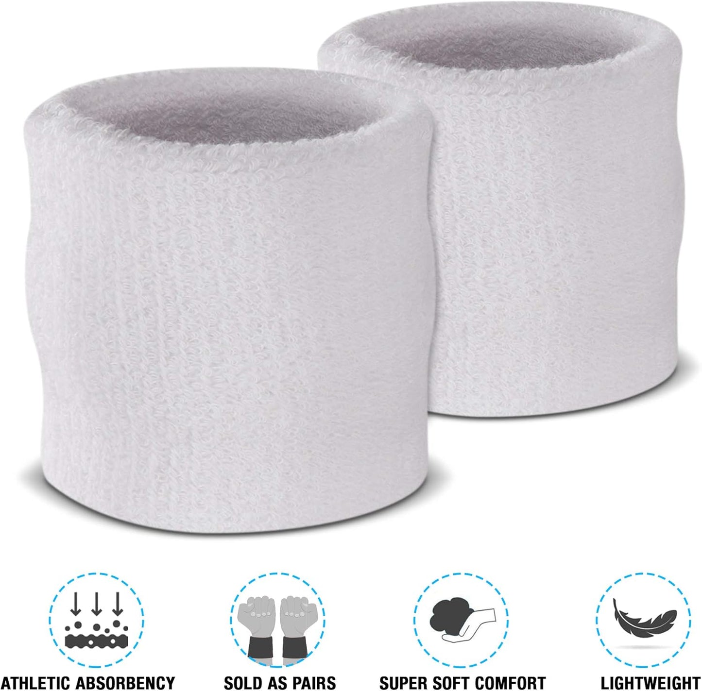 Suddora Wrist Sweatbands, Absorbent and Breathable Thick Cotton Bands for Working Out, Gymnastics, Basketball, Tennis, and Football, Multiuse Wristbands for Costumes and Cosplay