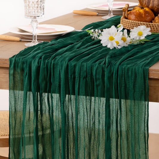 MLMC Emerald Green Cheesecloth Table Runner Boho Dark Green Cheese Cloth Table Runner 13.3ft Sheer Gauze Cheesecloth Fall Table Decorations for Home Party Christmas Fall Decor