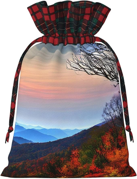 PULaif Blue Ridge Mountains Christmas Drawstring Gift Bags, Large Size Christmas Bags For Gifts Party Favors, Xmas Gift Bags