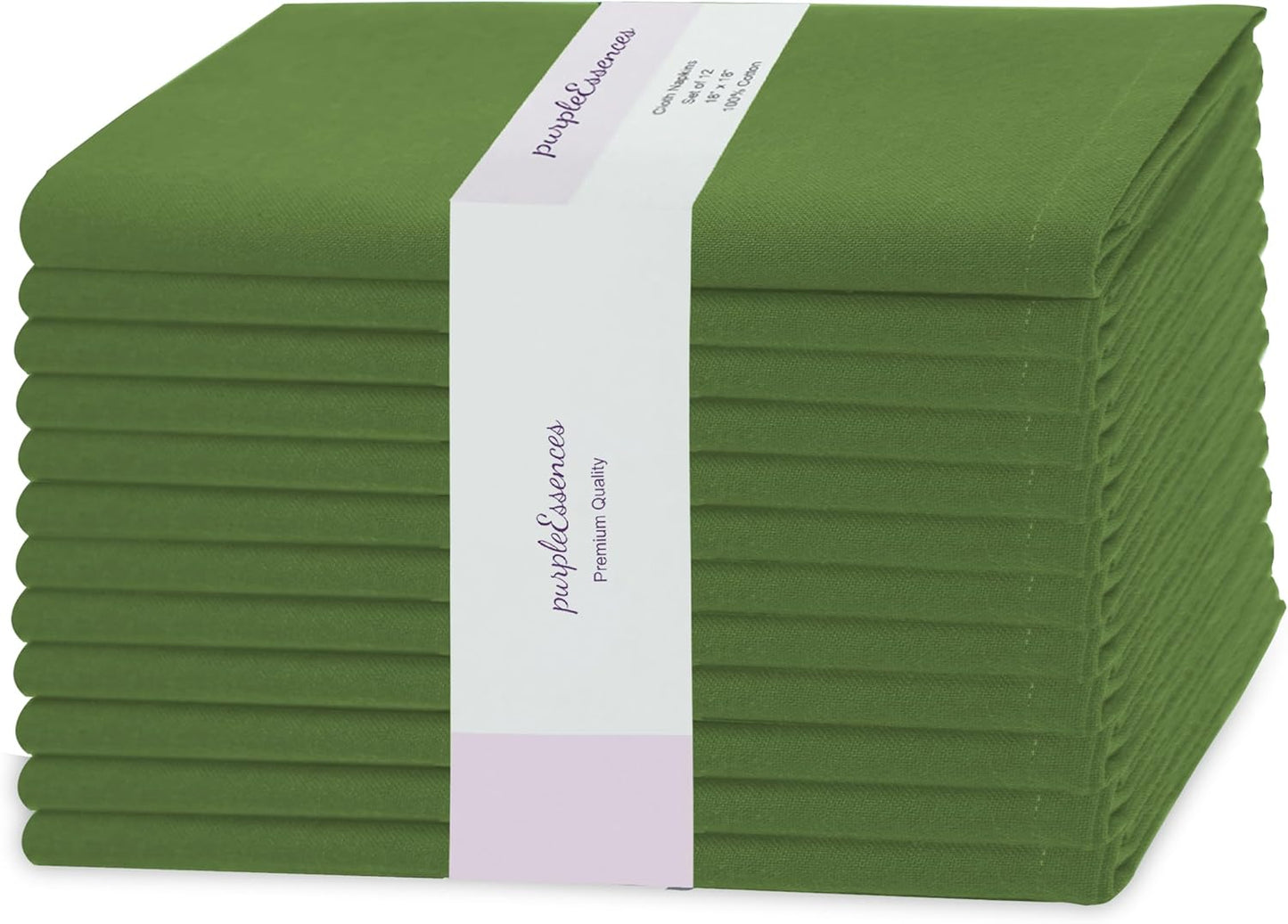 PurpleEssences Set of 12 Cloth Dinner Napkins 100% Cotton 18x18 Inch - Soft Durable Washable - Ideal for Farmhouse Party Fall Thanksgiving - Perfect Everyday Use Table Linen - Sage Green