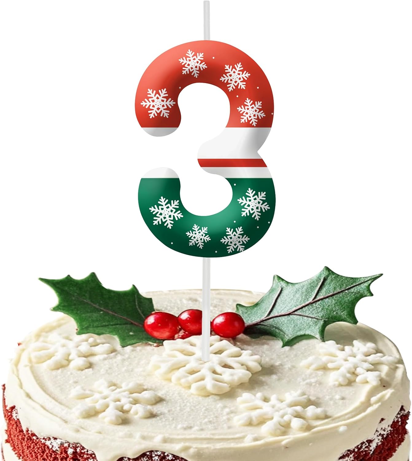 Christmas 3rd Birthday Number Candles, Number 3 Candle Cake Toppers for Christmas Themed Parties, 3rd Birthday Cake Candles for Boys and Girls, Kids Party Supplies