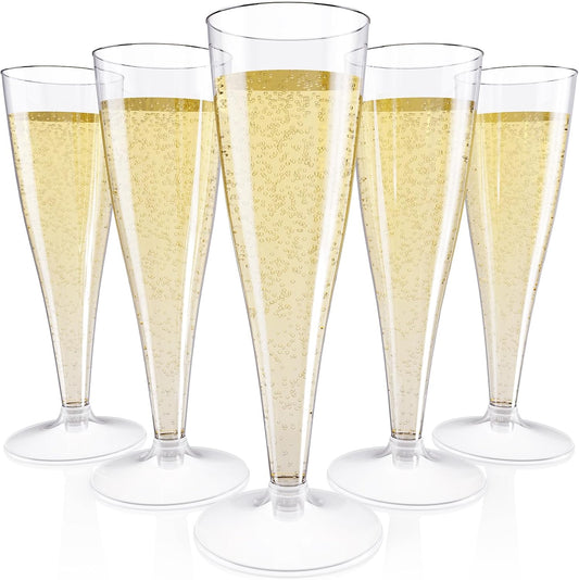 JOLLY CHEF 50 Pack Plastic Champagne Flutes Disposable 4.5 oz Clear Plastic Champagne Glasses Suitable for Wedding, Thanksgiving Day, Christmas