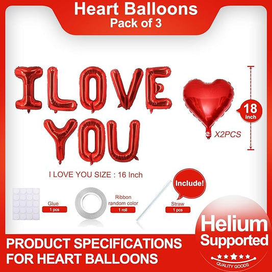 Red Heart Shaped Balloons Red I LOVE YOU Valentine Balloons for Valentines Day Bridal Shower Wedding Party Decorations