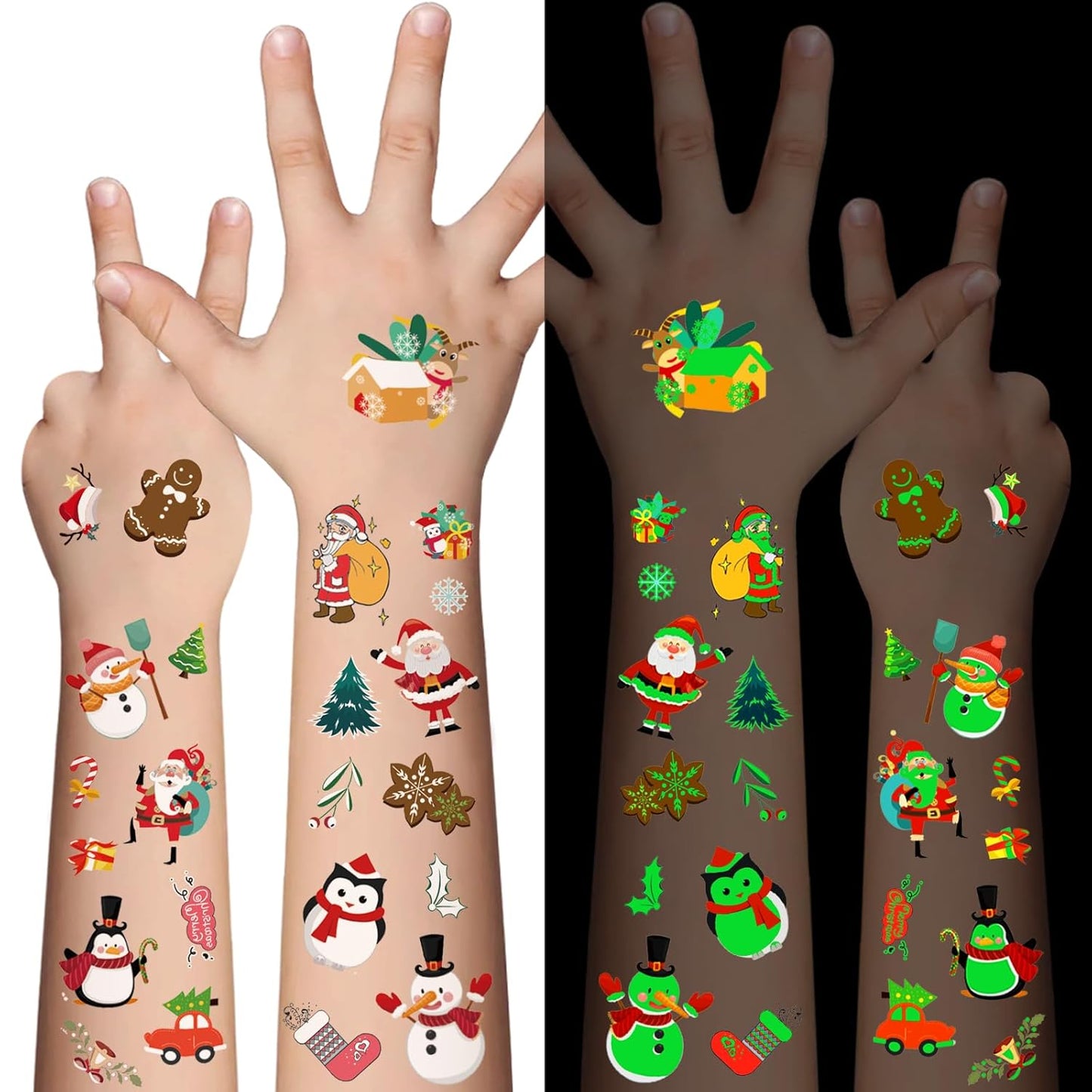 Luminous Christmas Temporary Tattoos for Kids - 110 Pieces Christmas Glow in The Dark Tattoos for Boys and Girls,Christmas Glow Party Favors for Kids Stocking Stuffers and Gifts 10 Sheets