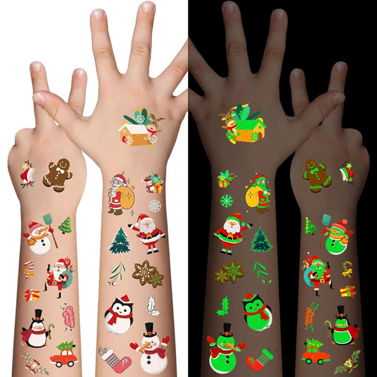 Luminous Christmas Temporary Tattoos for Kids - 110 Pieces Christmas Glow in The Dark Tattoos for Boys and Girls,Christmas Glow Party Favors for Kids Stocking Stuffers and Gifts 10 Sheets
