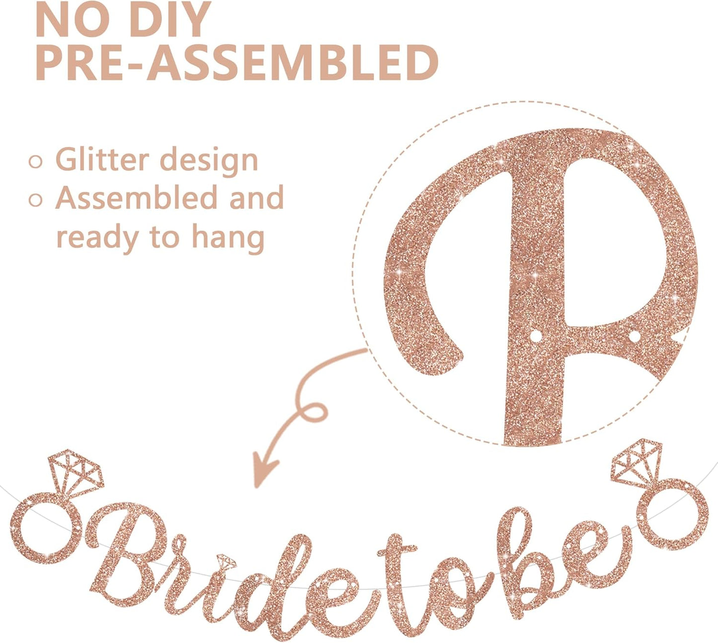 Glitter Rose Gold Bride to Be Banner,Pre-Strung Bridal Shower Sign Garland,Bachelorette Party Decoration Wedding Shower Party Supplies(No DIY)