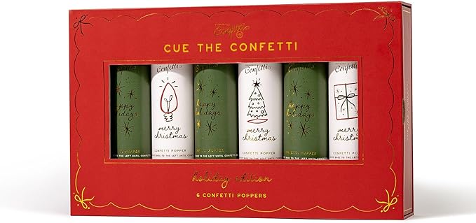 Cue the Confetti Christmas Box (6 Confetti Poppers) – Biodegradable Holiday Confetti Poppers for Parties, Stocking Stuffers & Festive Celebrations – Eco-Friendly & Spring Loaded for Noise Free Fun.