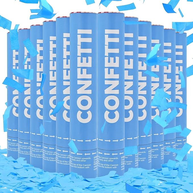 Confetti Cannon Blue Biodegradable Confetti Poppers 12Pack Party Poppers Confetti Shooters Blue Sticks for Wedding Graduation Engagement Anniversary Bridal Shower Valentines Day Birthday