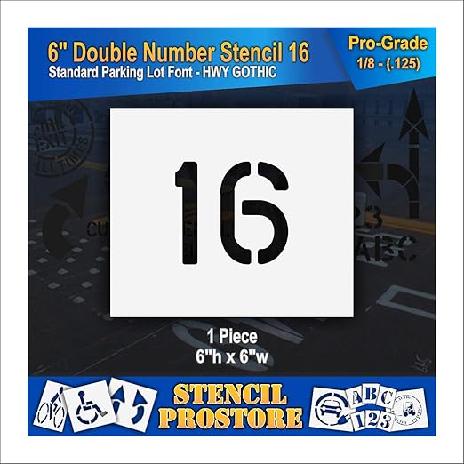 Pavement, Curb, and WheelStop Stencils - 6 inch Double Number Stencil - (16) - 6" x 6" x 1/8" (128 mil) - Pro-Grade