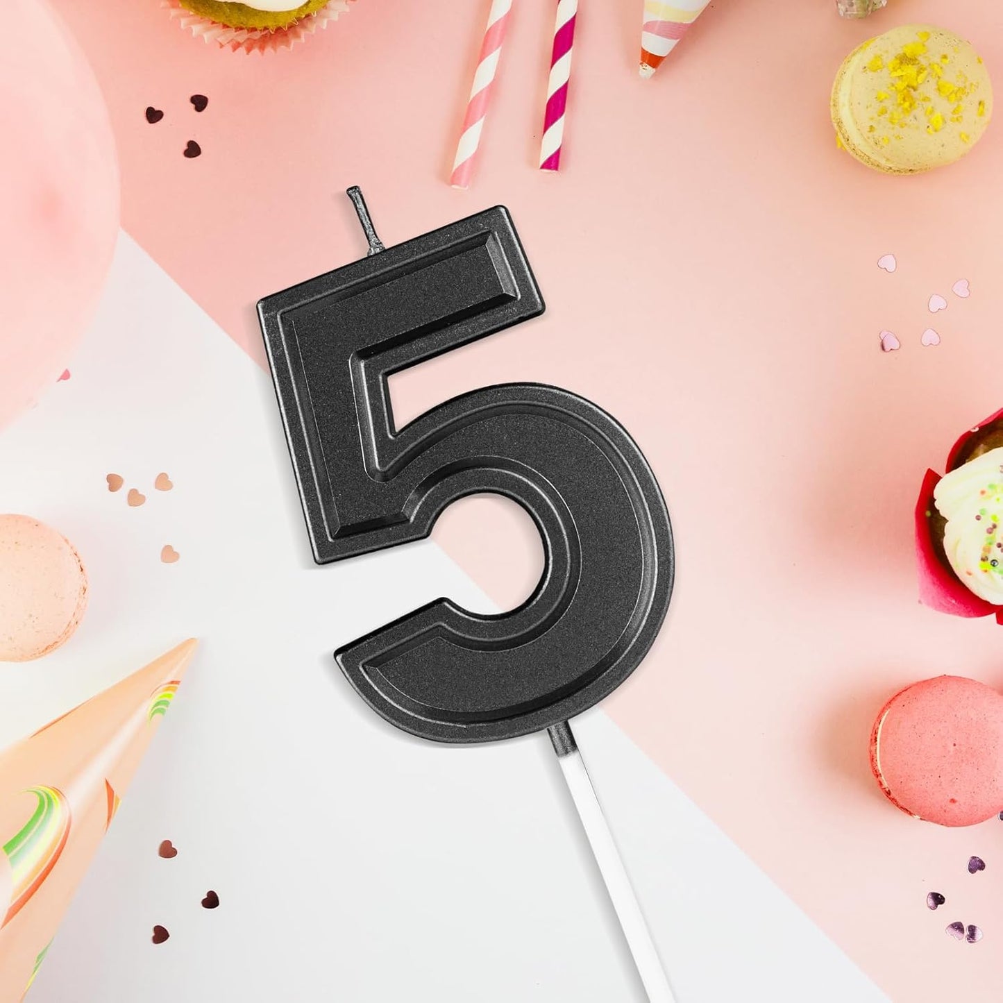 BEAN LIEVE Black Birthday Candles Number 5, Black Number Candles, Cake Number Candles for Birthday Parties and Wedding Anniversary Celebrations