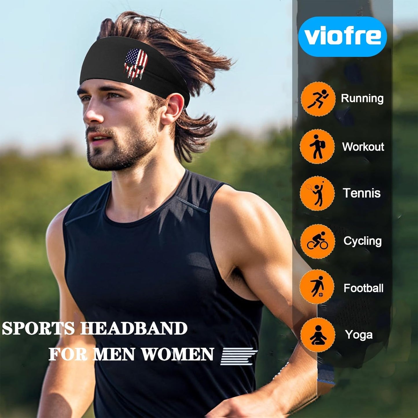 Headbands for Men 3 Pack Sport Sweat Bands Headbands Men Skull Finger Workout Sweatbands for Mens Women Head Bands Cooling Running Men's Hairband Headband