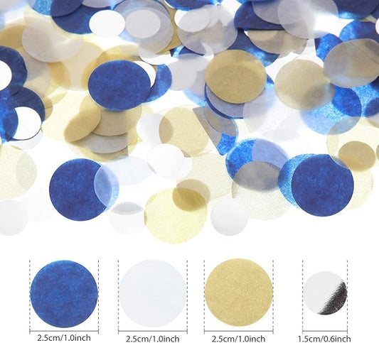 TecUnite Blue Gold Silver Confetti Round Tissue Paper Table Confetti Dots for Wedding Birthday Party Decoration Arts Craft DIY Scrapbooking, 1.76 oz (2.5 cm)