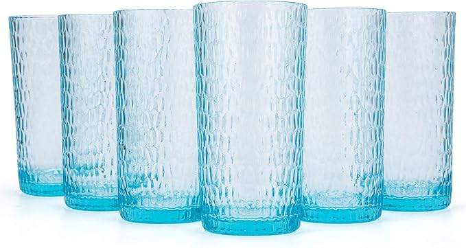 KX-WARE 22-ounce Honeycomb Highball Glasses Plastic Tumbler Acrylic Glasses, set of 6 Blue