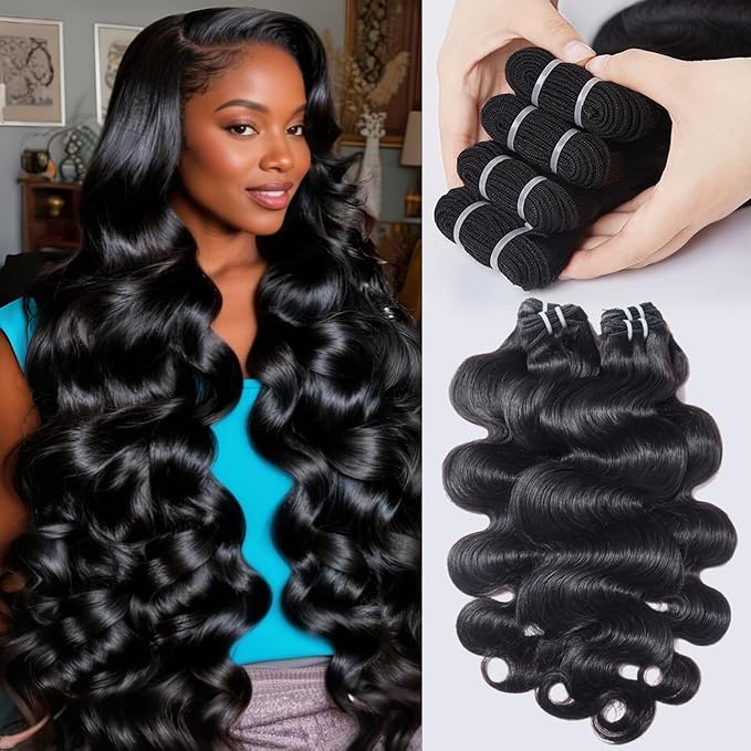 12A Raw Bundles Human Hair Body Wave Human Hair Bundles,24 26 28 30 Inch Indian Virgin Bundles Human Hair Quick Weave, Triple Lifespan No Tangle Shedding Keep Texture Silky Soft After Multiple Washes