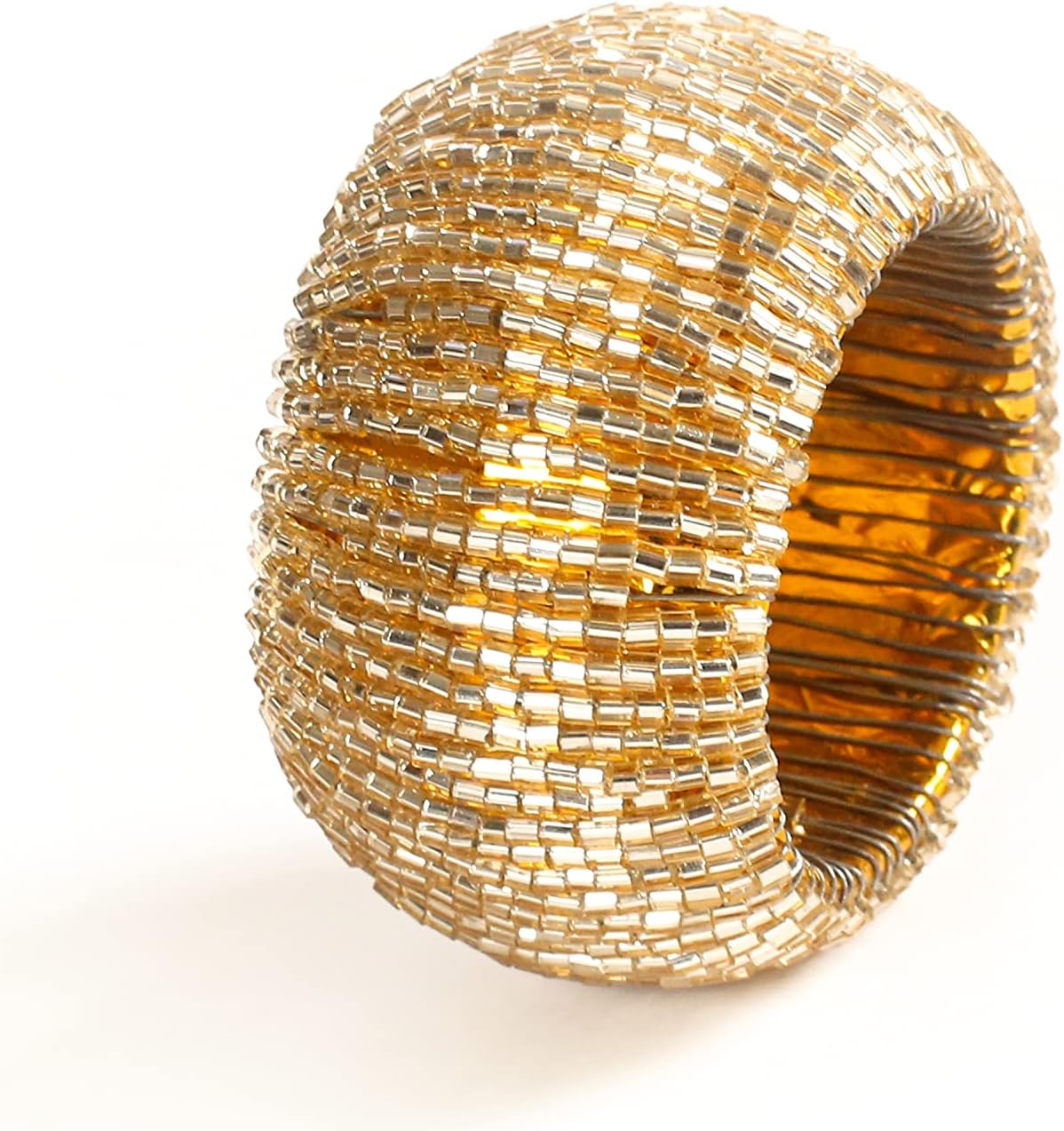 Goroly Home Beaded Napkin Rings Set of 4, Hand Made Round Beaded Napkin Rings Perfect for Christmas, Thanksgiving, Family Gatherings - A Beautiful Complements to Your Dinner Table Décor - Gold