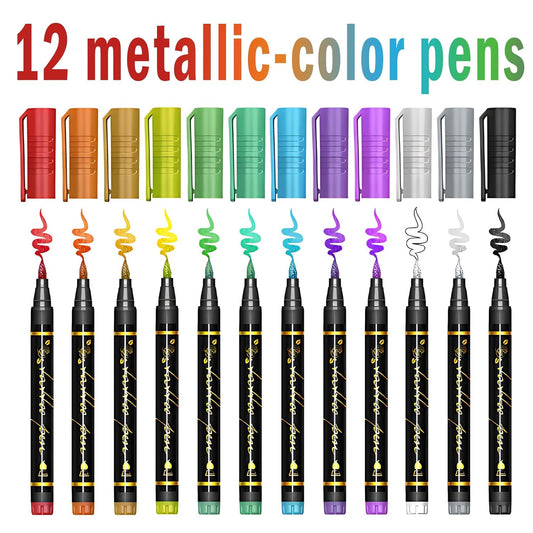 Temporary Tattoo Markers, 12 Metallic Markers and 135 Halloween Tattoo Stencil Designs, Cosmetic Tattoos Pens for Halloween Party Faovr
