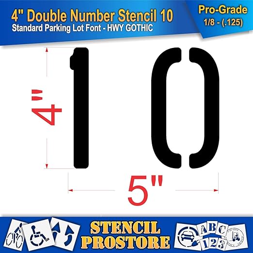 Pavement, Curb, and WheelStop Stencils - 4 inch Double Number Stencil - (10) - 4" x 4" x 1/8" (128 mil) - Pro-Grade