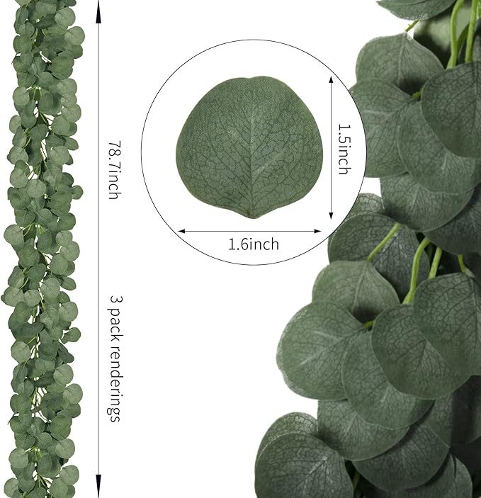 CQURE 18Pack 126Ft Eucalyptus Garland,Artificial Eucalyptus Leaves Table Greenery Garland Wreath Vines for Wedding Party Table Fireplace Bedroom Wall Room Decor