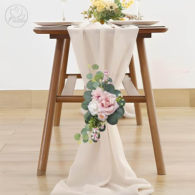 Artificial Wedding Arch Flowers for Wedding Sign,Set of 2 for Welcome Ceremony Sign,Faux Floral Swags, Banquet and Reception Backdrop Floral Decoration (Pink)