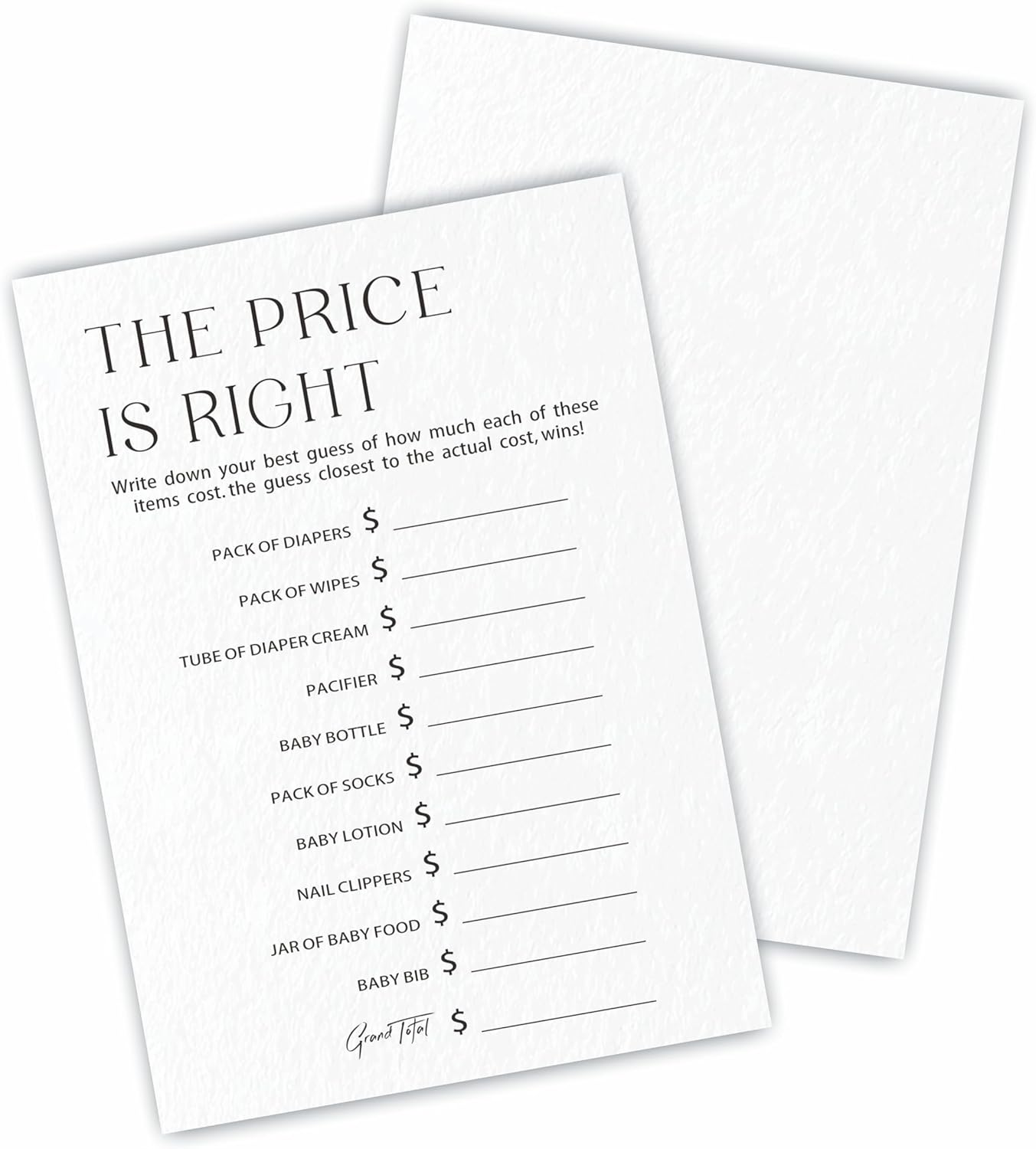 30 The Price Is Right Game Cards For Baby Shower Game & Activity - Minimalism Double-Sided Fill In Style Game Cards, Gender Neutral，Baby Shower Party Favors & Decorations -C09