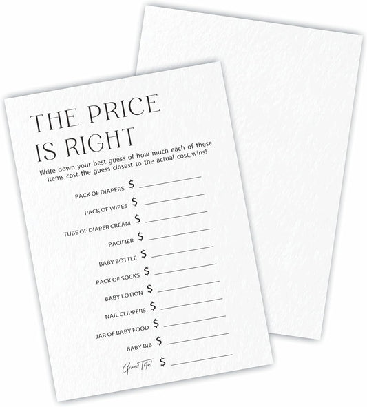 30 The Price Is Right Game Cards For Baby Shower Game & Activity - Minimalism Double-Sided Fill In Style Game Cards, Gender Neutral，Baby Shower Party Favors & Decorations -C09