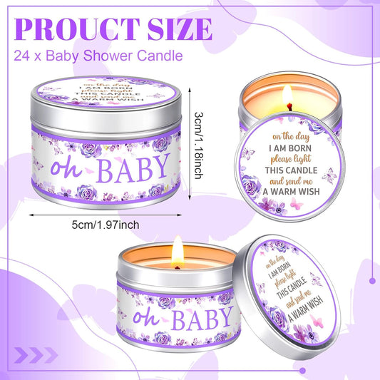 MTLEE 24 Pcs Baby Shower Party Favors Candles Lavender Scented Baby Shower Favors for Guests Rustic Tealights Candles Gender Reveal Return Gifts Girl Boy(Rose,1.2 oz,Purple)