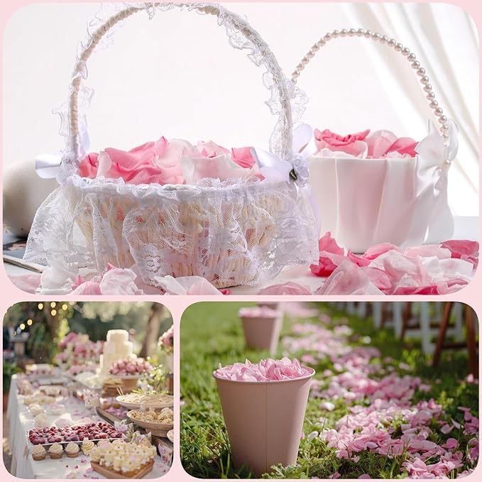 Eslibin 180 PCS Real Pink White Rose Flower Petals Confetti for Wedding to Throw, 1.75oz Freeze Dried Rose Petal for Proposal Centerpieces Romantic Night Decor