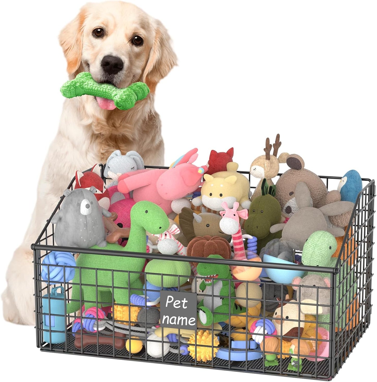 Indestructible Dog Toy basket, Large Toy Box for Dogs,Pet Toy Bin Dog Metal Basket for Toys, Toy Storage Organizer (Black)