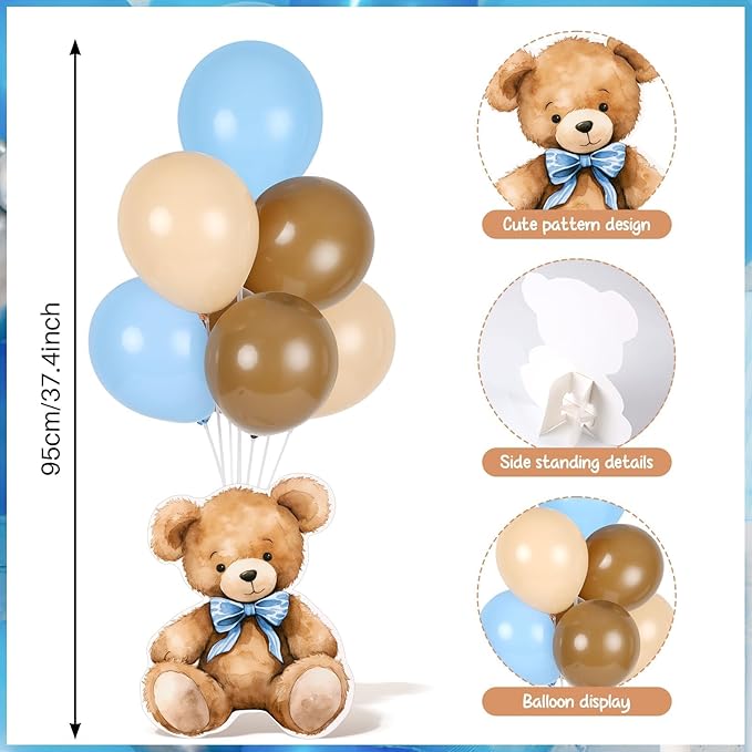 4 Sets Balloon Stand Kit for Table Bear Baby Shower Tables Centerpieces with Balloon Boy Baby Shower Decorations for Bear Theme Gender Reveal Birthday Party Table Decorations Supplies