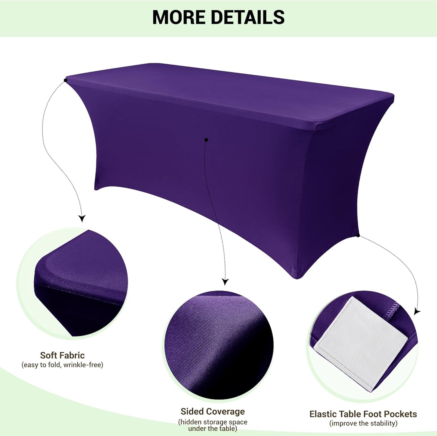 Obstal 6ft Stretch Spandex Table Cover - 4 Pack Universal Rectangular Fitted Tablecloth Protector for Wedding, Banquet and Party (Dark Purple, 72L x 30W x 30H Inches)