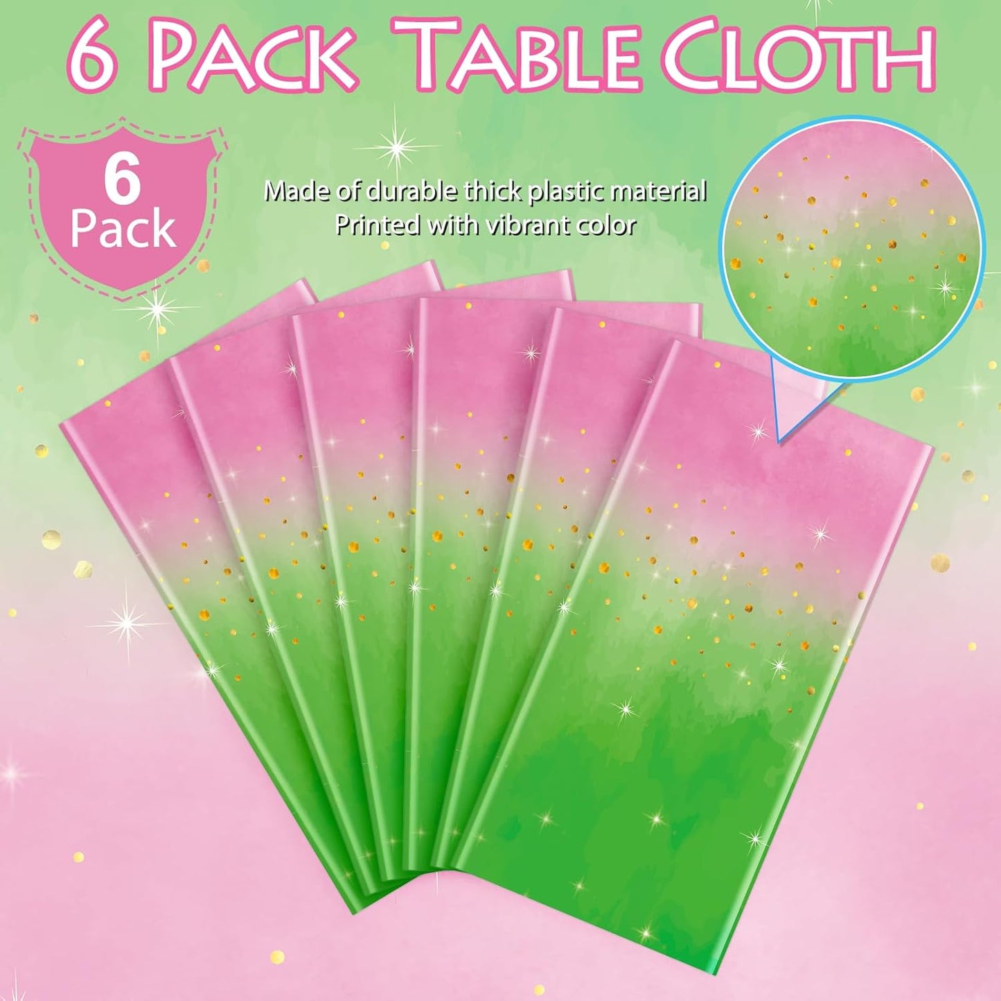 6pcs Witch Party Decorations Tablecloth,Pink and Green Disposable Rectangle Plastic Table Cloth,Witch Theme Table Cover for Kids Baby Shower Wedding Birthday Party Supplies Decors,54 x 108Inch