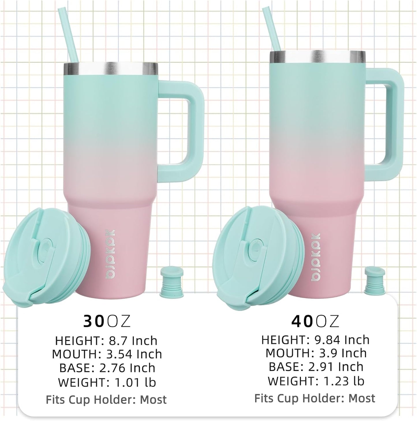 BJPKPK Tumbler With Handle And Straw 40oz Insulated Tumbler Cups With Lid Stainless Steel Travel Coffee Mug,Bubble Gum