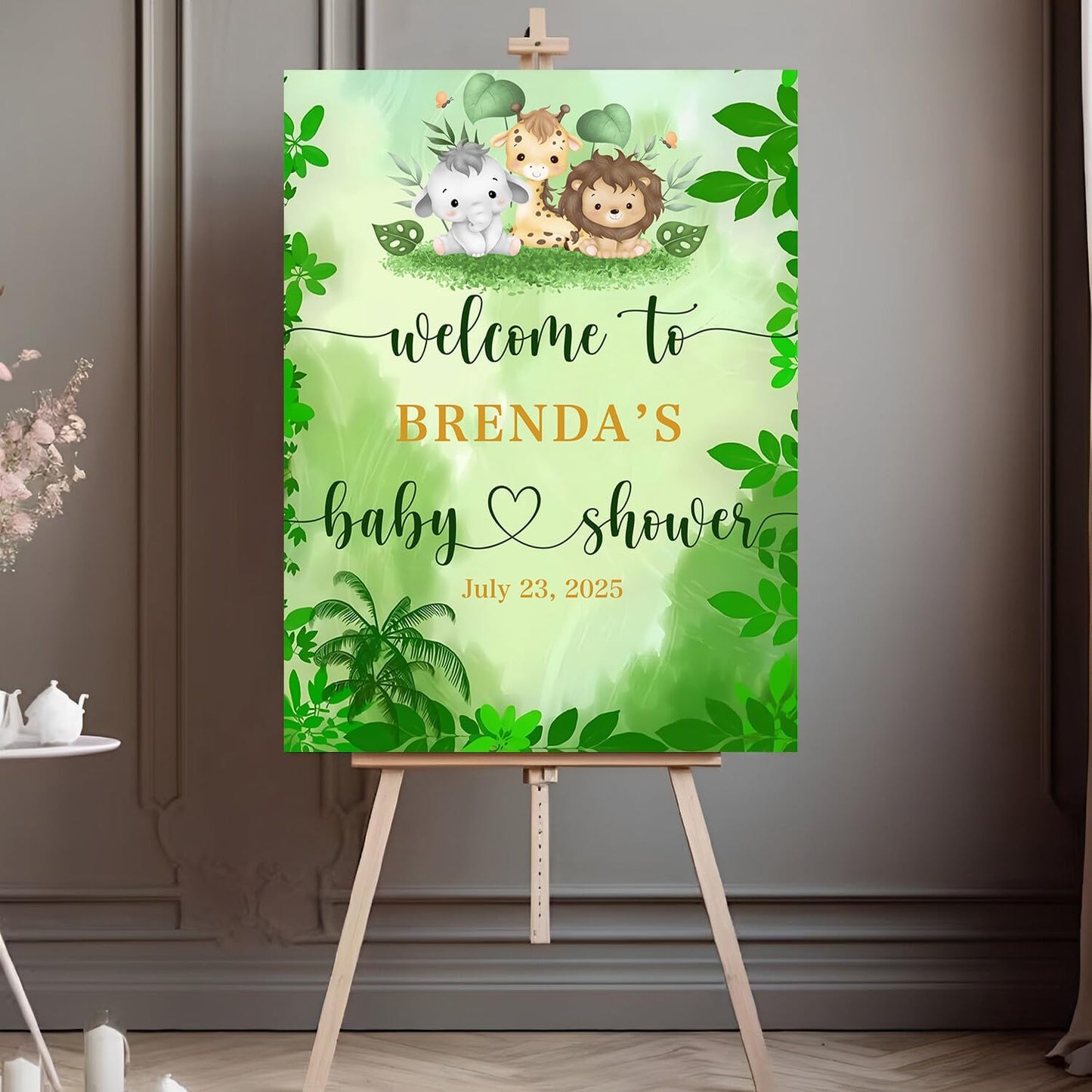Custom Welcome Sign For Baby Shower, Green Baby Shower Welcome Sign, Safari Jungle Baby Shower Welcome, Safari Animals Baby Shower Sign, Baby Shower Yard Sign For Girl Boy