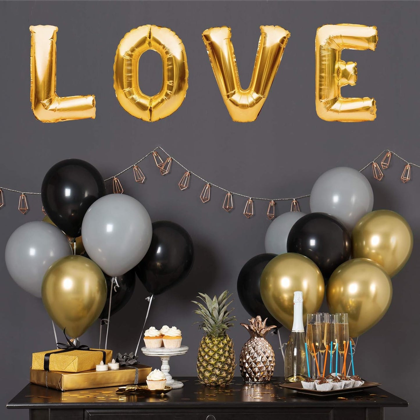 RUBFAC 92pcs Metallic Gold Balloons Chrome Gold Balloon Different Sizes 18 12 10 5 Inch Gold Latex Balloons for Happy New Year Decorations 2024 Birthday Party Graduation