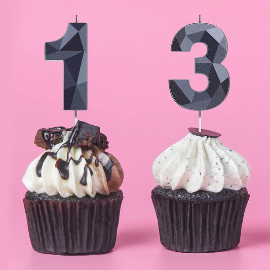 Nuanchu 13th Birthday Candles Black Number 13 Candles Happy Birthday Cake Topper 3D Diamond Shape Numeral Candles Decoration for Boy Girl Women Wedding Theme Party Anniversary Favors(Black)