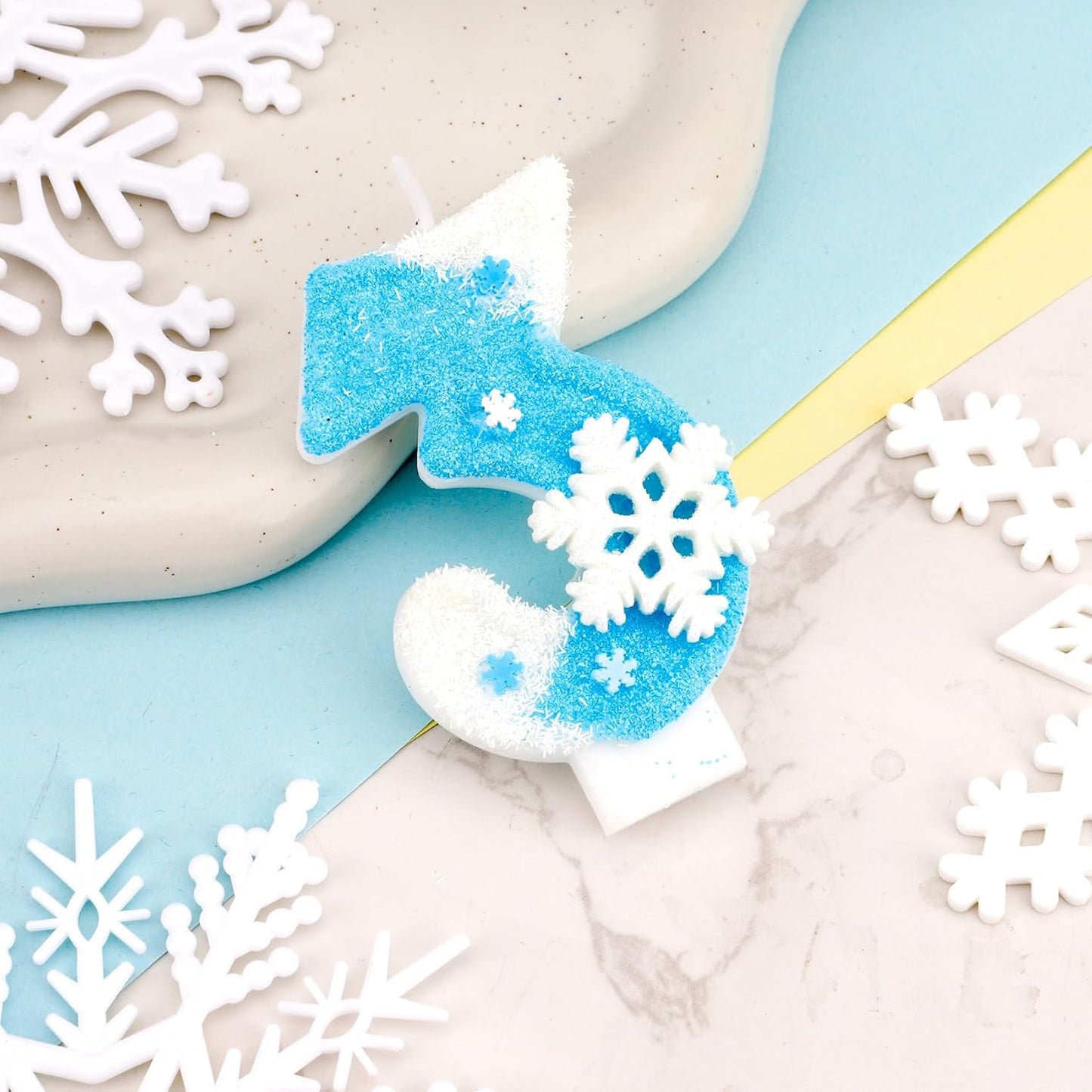 Frozen Birthday Party Decorations, Number 3 Birthday Candle, Frozen Birthday Party Favors, Happy Birthday Candle for Cake, Blue Snowflake Cake Topper Decoration for 3rd 3 Year Old Party Favor Supplies