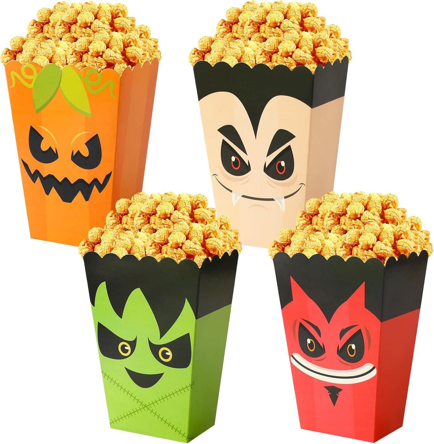 DECYOOL 24 Pcs Halloween Popcorn Boxes, 4 Designs Mini Halloween Popcorn Bags for Snacks Candy Cookies Party Favors