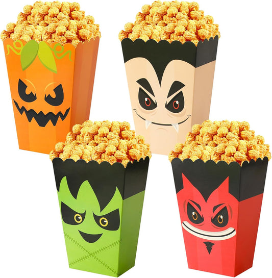 DECYOOL 24 Pcs Halloween Popcorn Boxes, 4 Designs Mini Halloween Popcorn Bags for Snacks Candy Cookies Party Favors