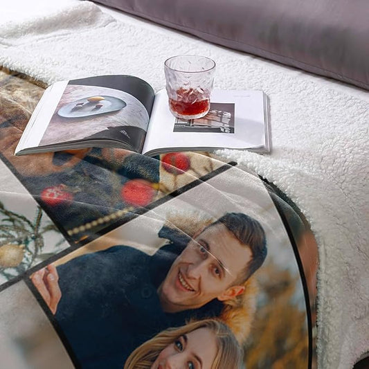 Custom Blanket with Picture Personalized Sherpa Fleece Throw Blanket - Thick and Warm Fuzzy Plush Blanket - Customized Valentines Day Gifts for Couple Girlfriend Boyfriend