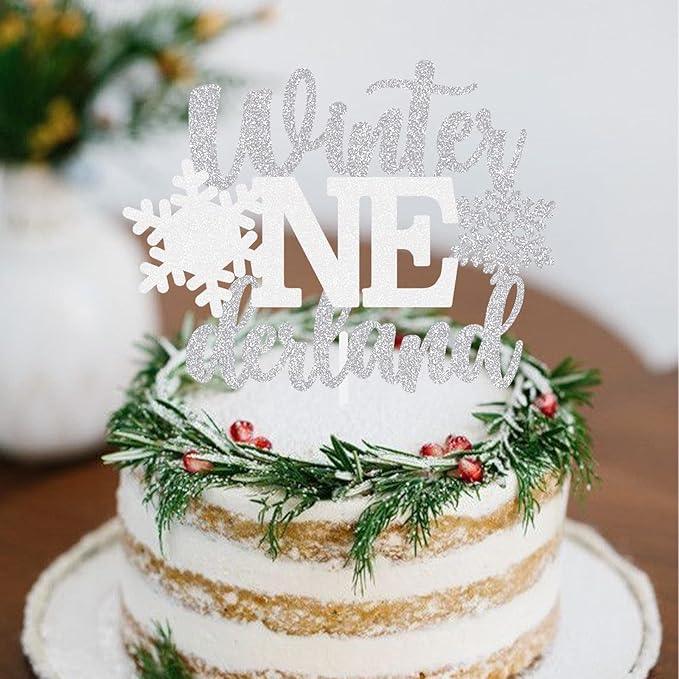 Winter Onederland Cake Topper Snowflake First Birthday Party Decoration Baby Holiday Supplies Silver White
